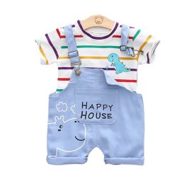 T-shirts New Summer Baby Boys Clothes Suit Children Girl Casual Striped Tshirt Overalls 2pcs/set Toddler Fashion Outfits Kids Tracksuits