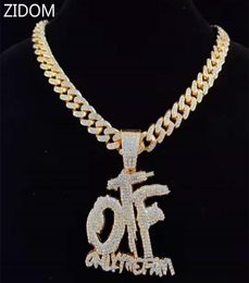Men Hip Hop ONLY THE FAM Letters Pendant Necklace With 13mm Miami Cuban Chain Iced Out Bling HipHop Necklaces Male Jewelry3176326