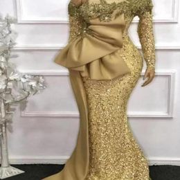 2022 Elegant African Style Lace Mermaid Evening Dresses Plus Size Sequins Long Sleeves Beaded Prom Party Gowns Robe De Soiree BC111248973