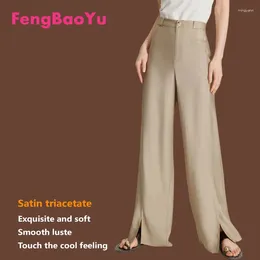 Women's Pants Fengbaoyu Satin Triacetate Khaki Loose Split Business Casual Spring Drape Long Light Luxury Wear