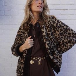 Women's Jackets Fashion Unique Round Neck Single Breasted Leopard Pattern Lamb Wool Coat