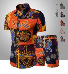 2020 Summer Men Fashion Floral Print Shirts Shorts Sets Male Short Sleeve Man Hawaiian Beach Casual Tracksuit Plus Size Q01253146204