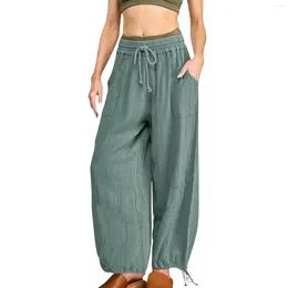 Women's Pants Women Baggy Utility High Waisted Wide Leg Cargo Cotton Linen Trouser Ladies Loose Casual Trousers Pantalon