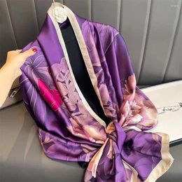 Scarves 180 90cm Luxury Silk Scarf Women Sun-Resistant Print Headkerchief Breathable Smooth Beach Shawl