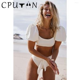 Women's Swimwear CPUTAN Sexy 2024 Push Up Bikini Set Two Piece Puff Sleeve High Waist Thong Biquini Swimsuit Summer Brazilian Bathing Suit