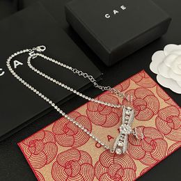 Boutique 925 Silver Plated Necklace Brand Designer New Fashion Bow Shaped Pendant Necklace High Quality Diamond Inlay High Quality Necklace Box