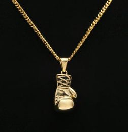 Mens Hip Hop Necklace Jewelry Stainless Steel Boxing Gloves Pendant Necklace With 60cm Gold Cuban Chain9966045