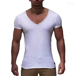 Men's Suits B3789 Arrival Deep V Neck Short Sleeve Men T Shirt Slim Fit T-shirt Thin Top Tee Casual Summer Tshirt Camisetas Hombre