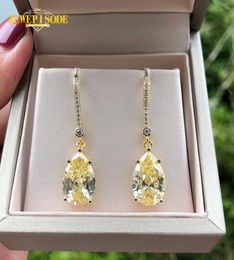 Other Jewepisode 18K Gold Color 9x13MM Citrine Diamond Drop Earrings For Women Wedding Party Fine Jewelry Birthday Gifts5246823