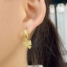 Dangle Earrings MHS.SUN Korean Metal Gold Color Bowknot Drop For Women Girls Bow Ear Rings Sparking Zircon Jewelry Birthday Gift