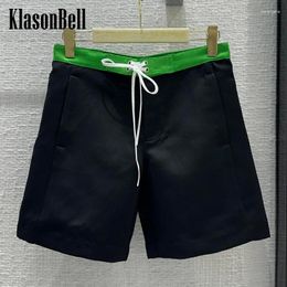 Women's Shorts 4.24 KlasonBell Runway Contrast Colour Spliced Low Waist Straight Women Sports Casual Lace-up Drawstring Letter