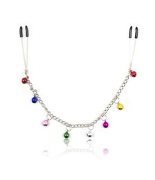 Fetish Metal Nipple Clamps with 8 Colorful Bells Long Chain Tweezers Erotic Adult Game Breast Clips for Couples Flirting Toys2401107