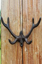 5 Pieces Nature Wall Hook Deer Antlers Cast Iron Bracket Hanger Home Garden Decorations Key Coat Holder Wall Mount Rustic Brown Vi6196273