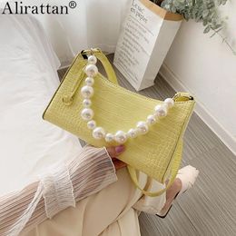 Shoulder Bags Crocodile Pattern Pearl Chain Design PU Leather Crossbody For Women 2024 Luxury Fashion Brand Ladies Handbag Bag