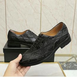Casual Shoes Sipriks Handmade Crocodile Skin Men's Business Coffice Rubber Sole Leather Lace Up Oxfords