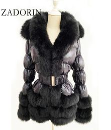 ZADORIN 2020 Winter Warm Down Jacket Women Furry FAUX Fur Collar White Duck Down Jacket Winter Down Coat With Hooded and Belt CX203203484