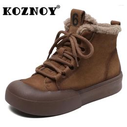 Boots Koznoy 3.5cm Suede Cow Genuine Leather Retro Motorcycle Women Ankle Booties Wedge Platform Ethnic Autumn Spring ZIP Shoes