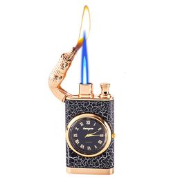 Crocodile Double Flame Switch Lighter Windproof Without Gas Quartz Watch Lighter Metal