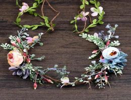 Pink Blue Flower Hair Jewellery Artificial Flower Tiara Hairband Bridal Summer Wreath Leaves Garland Hair Accessories For Women Vl9346848