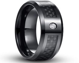 Wedding Rings 8mm Black Carbon Fiber For Men And Women Zircon Tungsten Stainless Steel Anniversary Jewelry GiftsWedding7265144