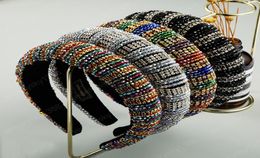 Full Multi Colour Crystal Thick Sponge Headband for Woman Luxury Colourful Rhinestone Paded Hair Hoop Bridal Wedding Headpieces1663139