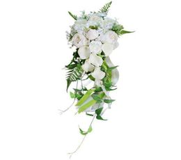 Wedding Bridal Bouquet Cascading Waterfall Artificial Callalily Ivory White Holding Flowers Church Party Decoration AA2203084707843