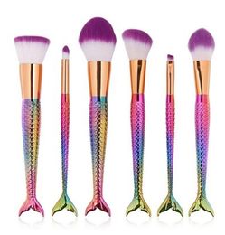 6 pcs Mermaid Makeup Brush Set Colourful Fishtail Make up Brushes Sets Cute Makeup Tools Accessories3110594