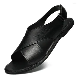 Sandals Summer Men's Genuine Leather 2024 Designer Work Outdoor Soft Soled Anti Slip Beach Shoe Casual