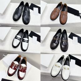 With Box golden Buckle decoration loafers Dress shoes luxury women Apron toes Slip-on flat shoe Genuine Leather Womens leather Eur 35-40