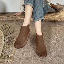 Boots Spring Women Genuine Leather Female Ankle Comfortable Women's Shoes Zipper Low Heels Cow