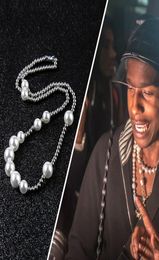 Asap rocky pearl stainless steel ball splice necklace Hip hop man Women039s section6097575