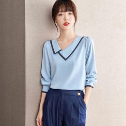 Women's Blouses Simple Blue Long Sleeved Shirt For Spring And Autumn Design With A Sense Of Commuting Temperament Unique Top