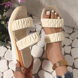 Sandals Summer Shoes Women Narrow Band Vintage Slope Heel Slippers Foreign Trade Large Size Fashion Sandalias De Mujer