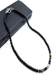 Handmade Natural Stone Beads Obsidian Chocker Necklace Stainless Steel OT Short Neckless For Men Jewellery Homme6230513