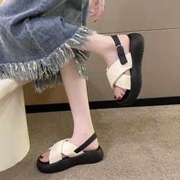 Sandals Women With Heels Summer Shooes For Low Platform Heeled Shoes Elegant Womens Footwear H240504