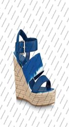 ESCALE STARBOARD WEDGE Women Platform sandal canvas tiedye espadrilles Blue 12cm high heel sandal engraved buckle Rubber outsole 6683956