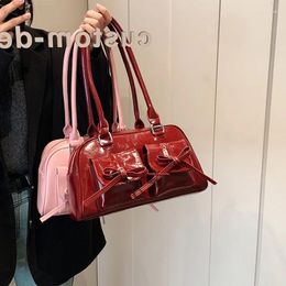 Shoulder Bags 2024 Summer For Girls PU Leather Bow Underarm Bag Female Bowling Luxury Designer Tote Shopper Clutch