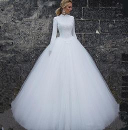 Muslim Wedding Dresses with Long Sleeves 2020 High Neck Bridal Gowns Dresses Vintage Bride Dress Robe De Mariage6648144