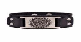 Drop Viking Vegvisir Compass Pendants Bangle Norse Runes Men Jewellery Odin Symbol Leather Bracelet8506659