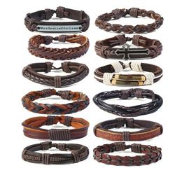 Brand Selling Fashion Men039s Cowhide Bracelet Handwoven Multilayer Genuine Leather Bracelet 12 Pieces lot Charm Bracelets J3989608