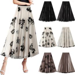 Skirts Two-Sides Pleated Skirt For Women Vintage Floral High Waisted A Line Reversible Trendy Layer Dancing Clothes Tulle