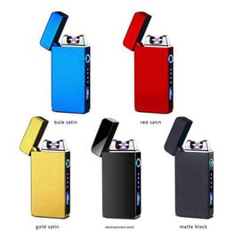 Newest Double Arc Plamsa Usb Lighter Rechargeable Flameless Electric Windproof Cigar Cigarette Lighters With LED Light Power Displ1500727