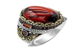 Real Pure Vintage Ring Men 925 Turkish Natural Thai Sterling Silver Classic Red Colour Zircon Stone Rings for Women Jewellery Gift H26422627
