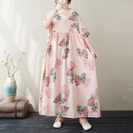 Party Dresses Print Floral Short Sleeve Thin Light Soft Cotton Loose Summer Dress For Women Holiday Outdoor Travel Beach Casual Oversize