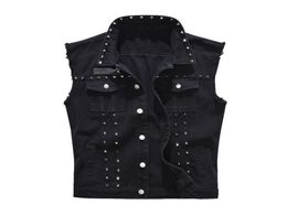 Mens Vest Vintage Denim Jeans Vest Male Fashion Black Sleeveless Jackets Waistcoat Men Spring Autumn Rivet Hole Jeans Waistcoats6573129