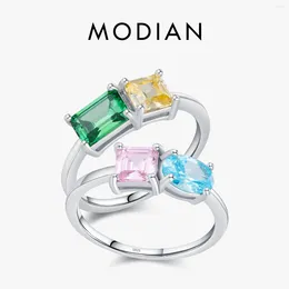 Cluster Rings MODIAN 925 Sterling Silver Emerald Cut Colorful Zircon Stackable Morandi Color Ring Sparkling Fine Jewelry For Women Gifts