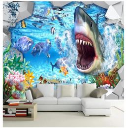 Custom 3D Silk Po Mural Wallpaper 3D Underwater World Children039s Room Cartoon Background Mural Wall Sticker Papel de23636112522832