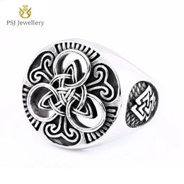 PSJ Jewellery Fashion Vintage 23.5mm Large Size Nordic Viking Celtic Knot Hollowed Stainless Steel Rings for Men 240416