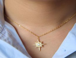 fashion gold plated jewelry northstar pendant necklace with clear cz white fire opal gemstone starburst 2021 christmas gift jewelr1279620