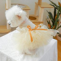 Dog Apparel Breathable Dress Pet With Pearls Elegant Multi-layer Mesh Princess Bows For Small Wear